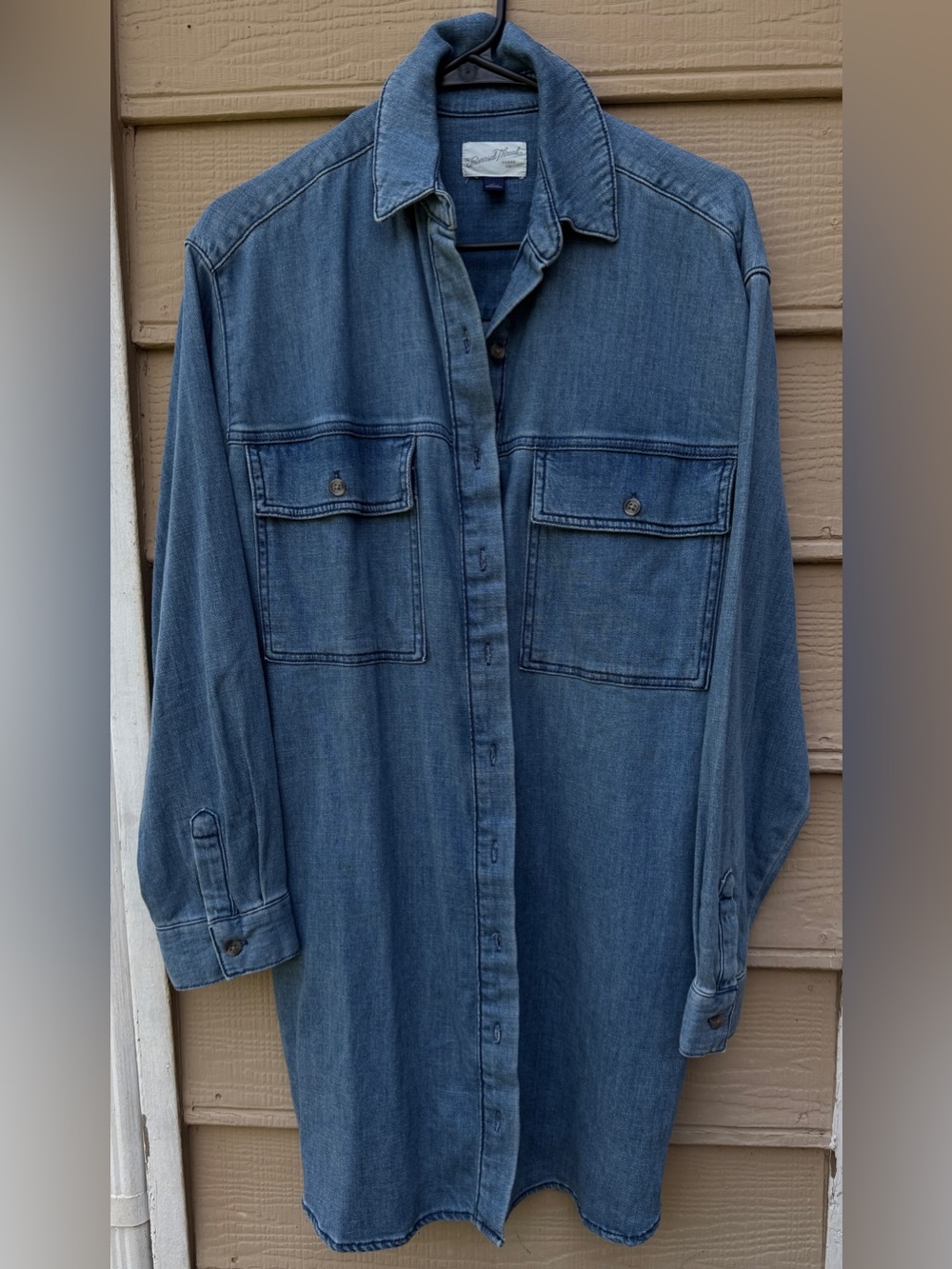 Universal Thread Blue Denim Womens Long Sleeve Button-Down Shirt Dress